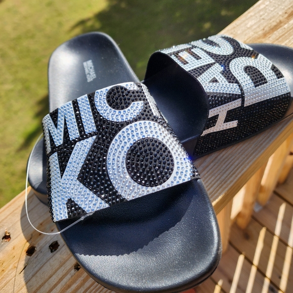 New Michael Kors Rhinestone Slides - Picture 3 of 5
